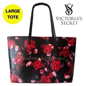 VICTORIA’S SECRET Black & Red Rose Floral Tote